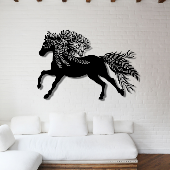 Floral  Horse Metal Wall Art Decor