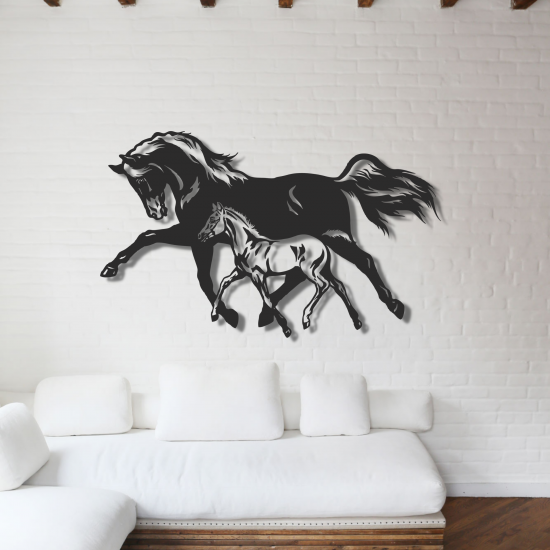 Mother Child Horse Metal Wall Art Decor